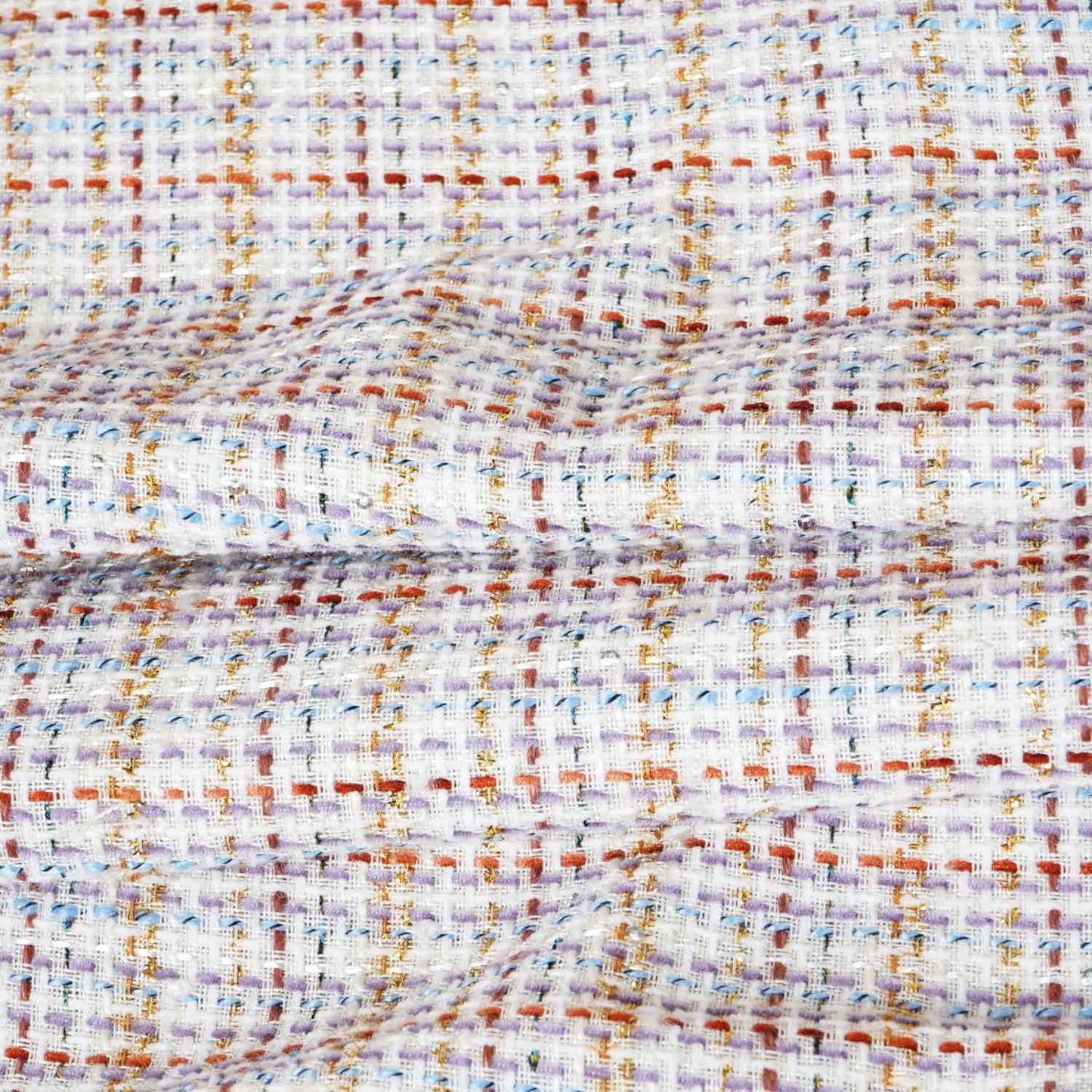 Off White Lurex Tweed Fabric EI-27938