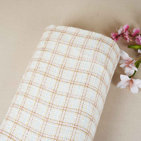 Off White Lurex Tweed Fabric EI-27939