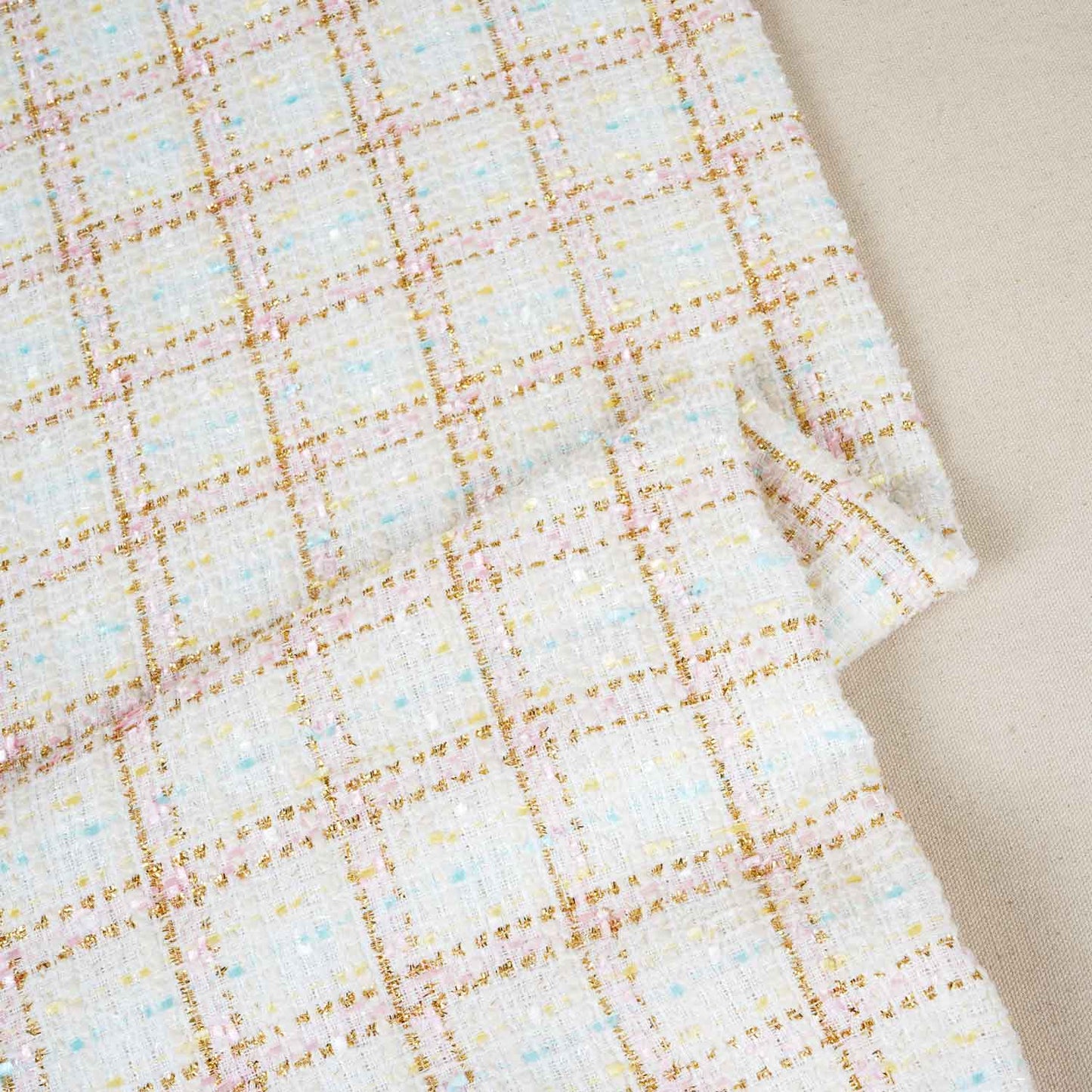 Off White Lurex Tweed Fabric EI-27939