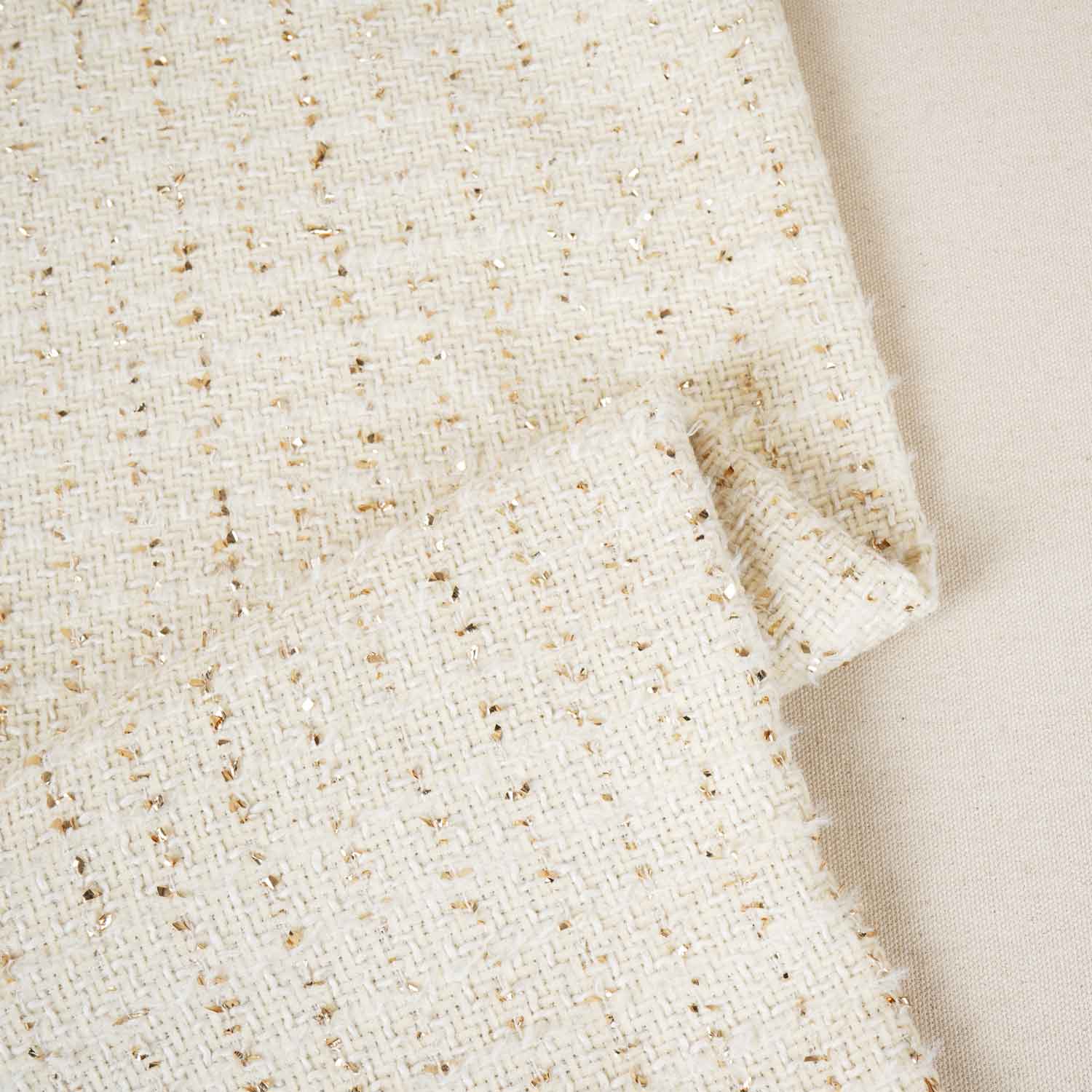 Cream Lurex Tweed Fabric EI-27940 - TradeUNO