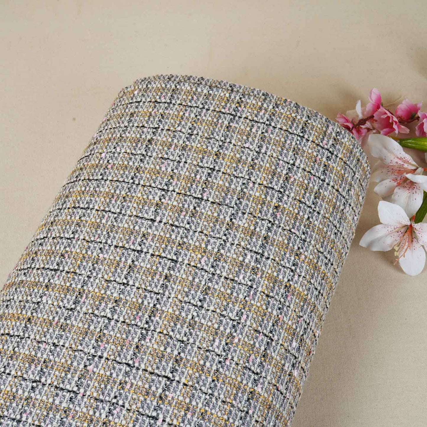 Light Purple Check Lurex Tweed Fabric EI-27943