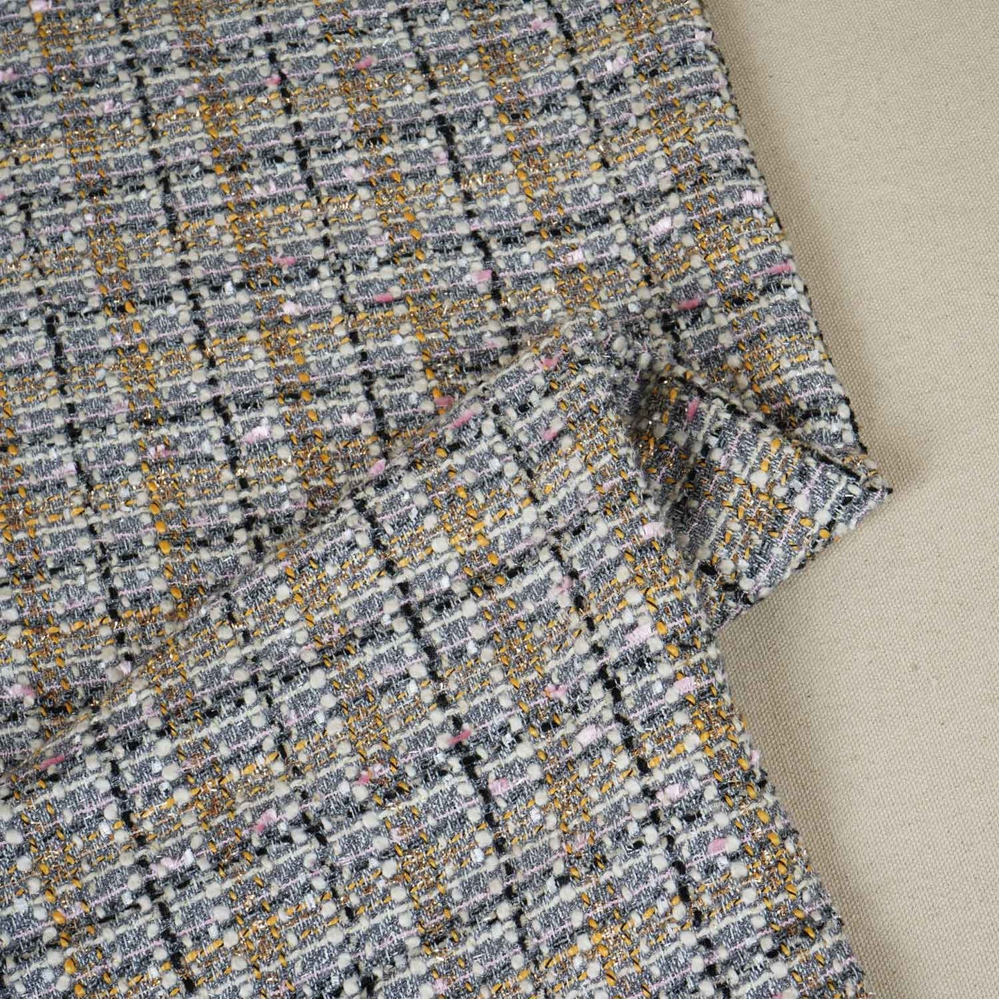Light Purple Check Lurex Tweed Fabric EI-27943