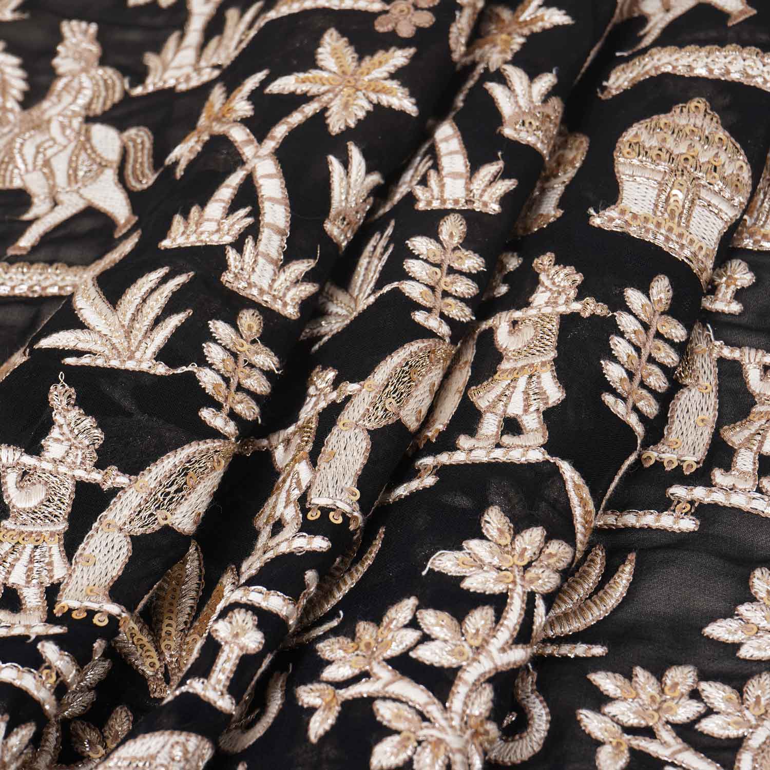 Black Zari Embroidery Georgette fabric DR-27963 - TradeUNO