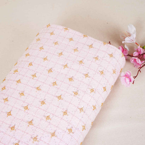 Pink Cutdana Tweed Fabric AF-27964