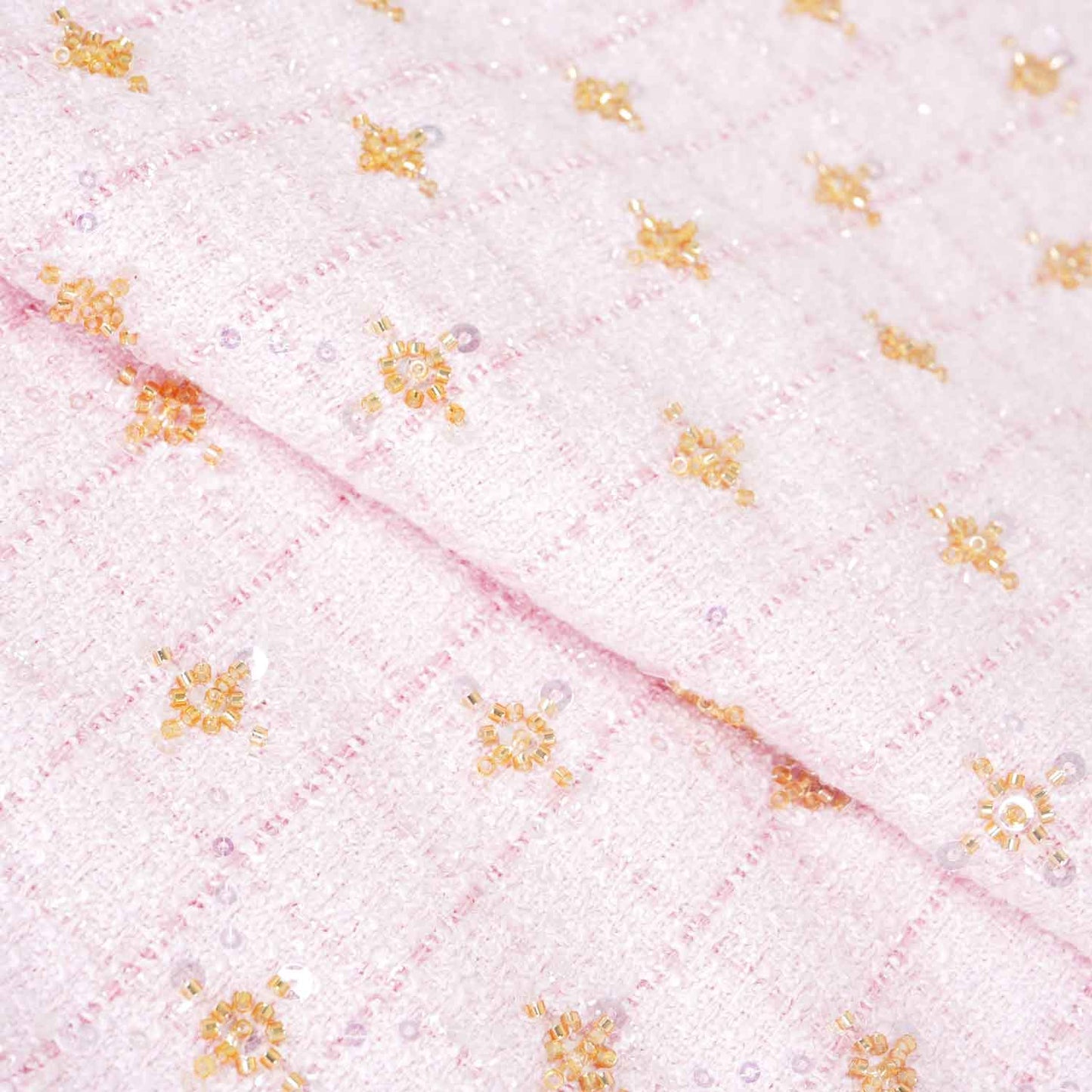 Pink Cutdana Tweed Fabric AF-27964