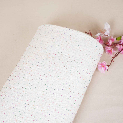 White Cutdana Tweed Fabric AF-27965