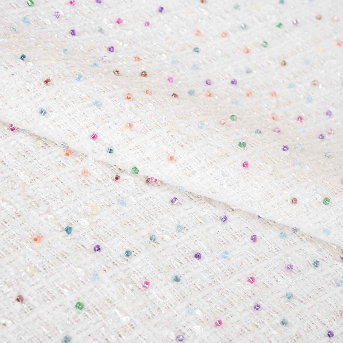 White Cutdana Tweed Fabric AF-27965