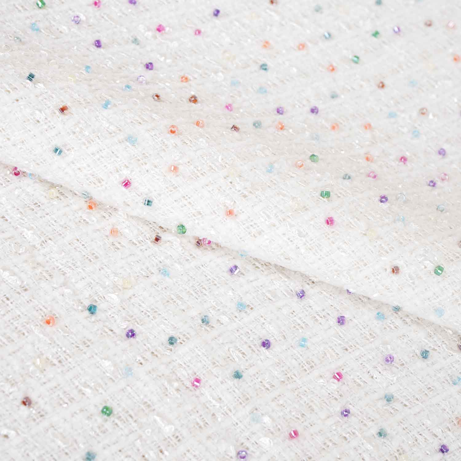 White Cutdana Tweed Fabric AF-27965 - TradeUNO