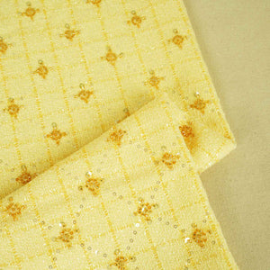 Yellow Cutdana Tweed Fabric AF-27966 - TradeUNO