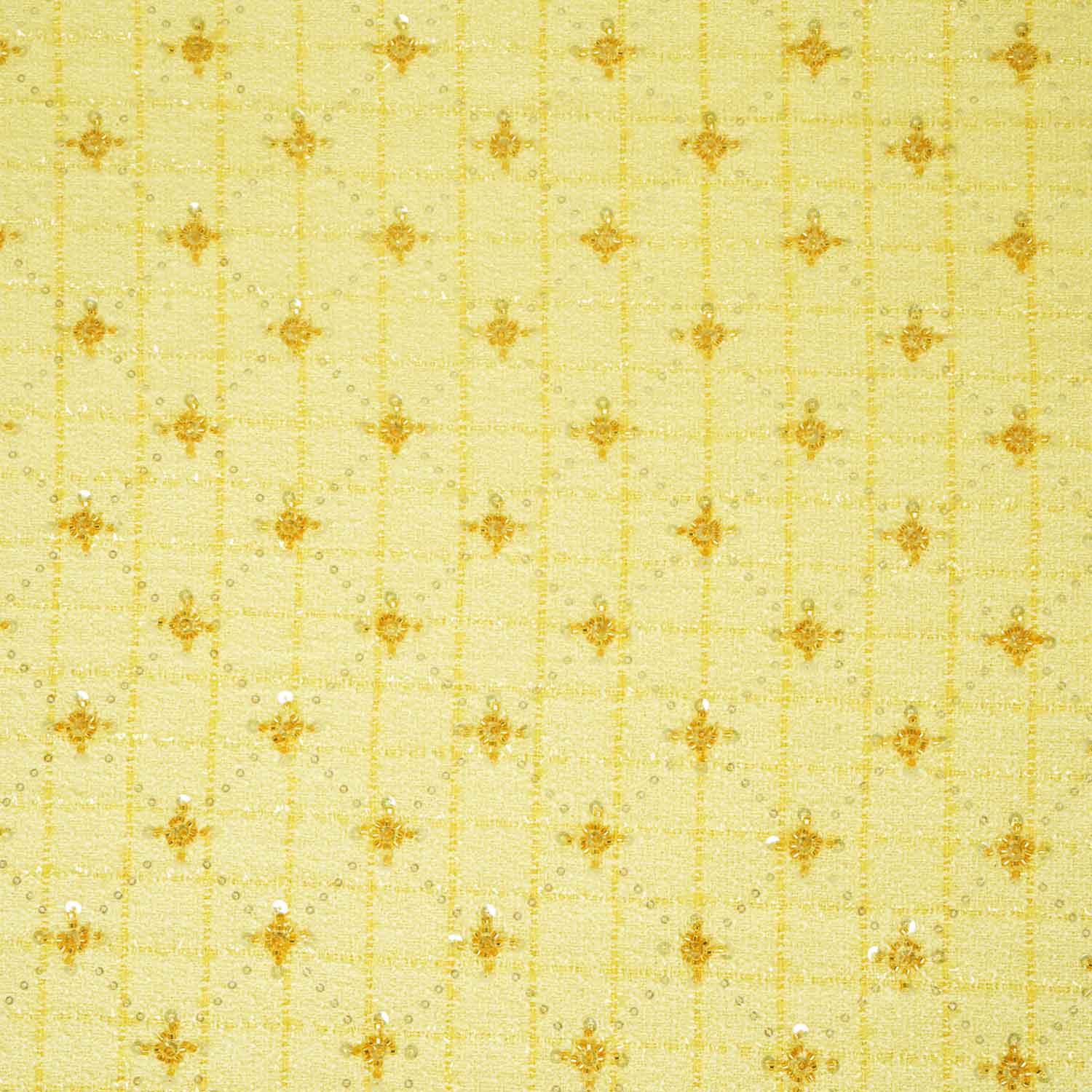 Yellow Cutdana Tweed Fabric AF-27966 - TradeUNO