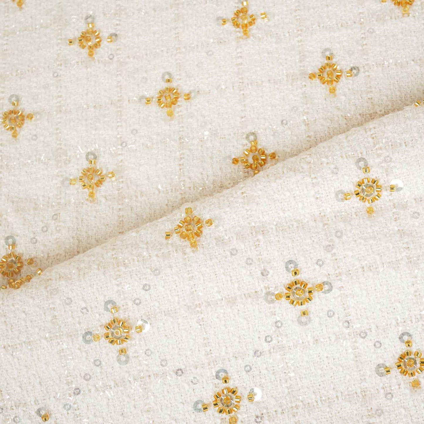 Cream Cutdana Tweed Fabric AF-27967