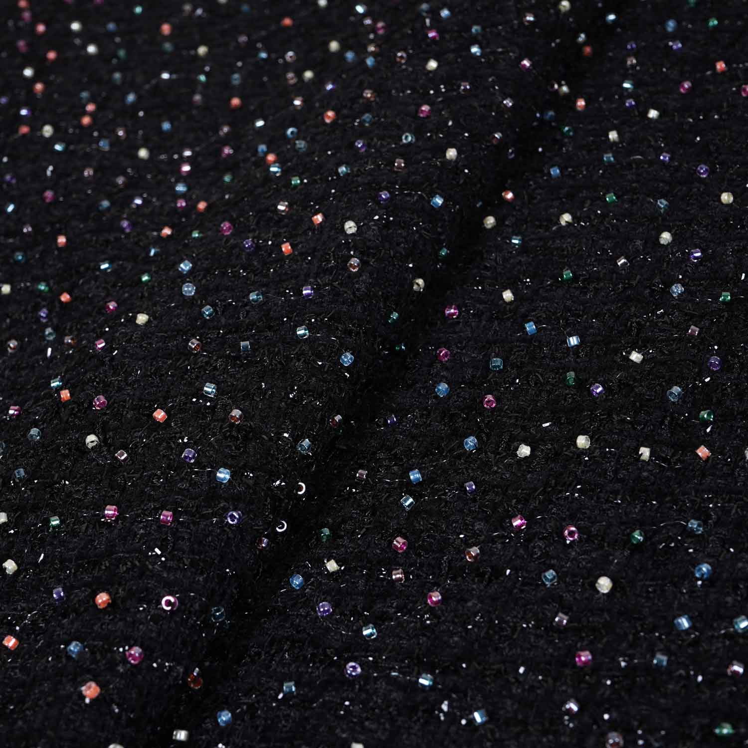 Black Cutdana Tweed Fabric AF-27968 - TradeUNO