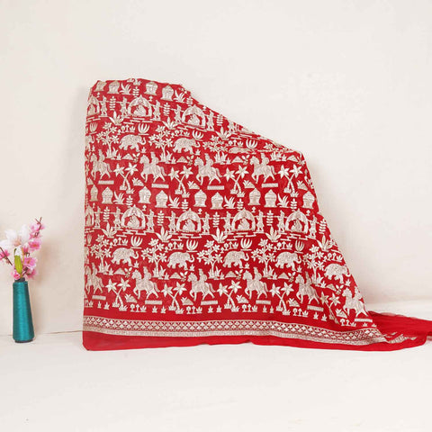 Red Zari Embroidery Georgette fabric DR-27969