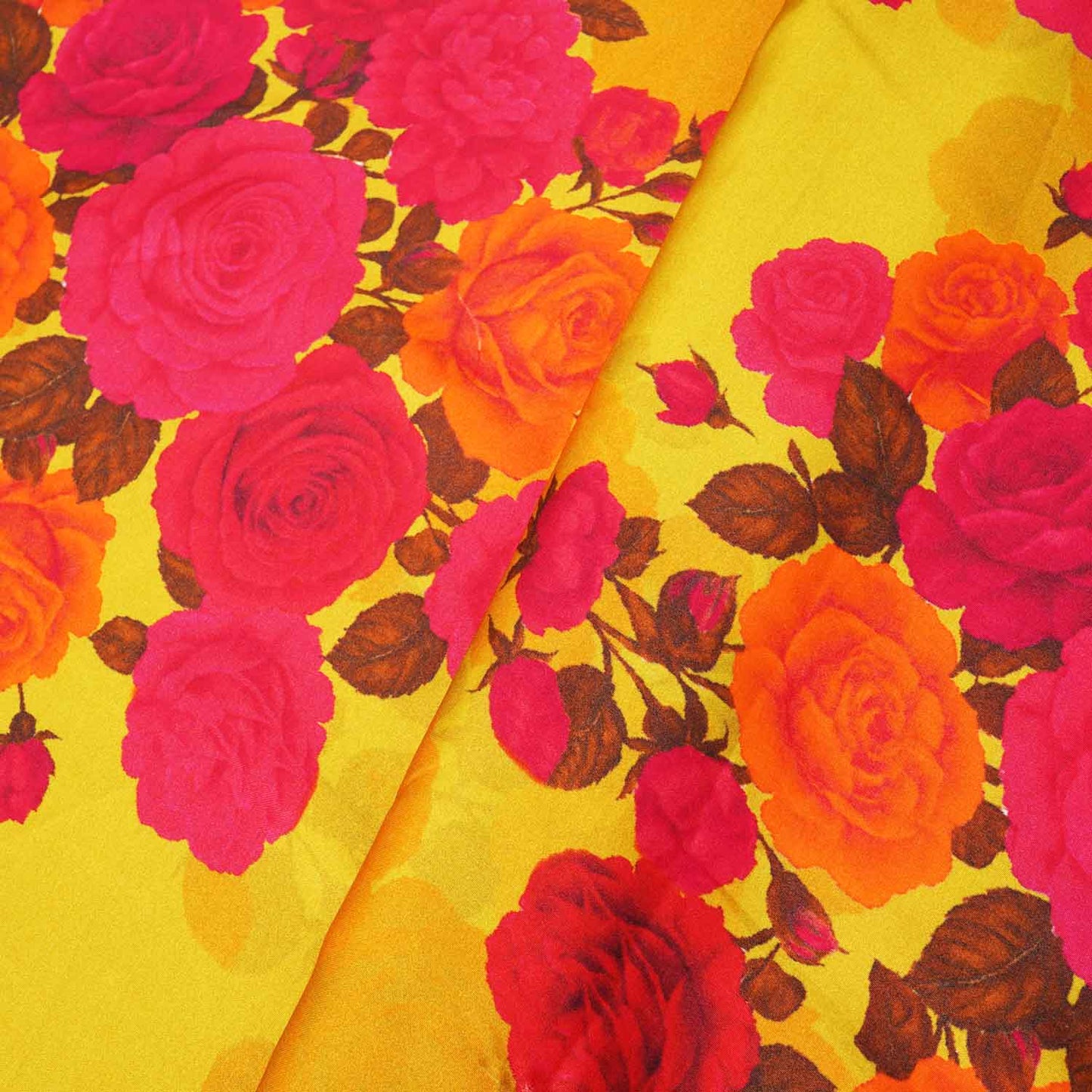 Yellow Floral Print Modal Satin Fabric MT-27986