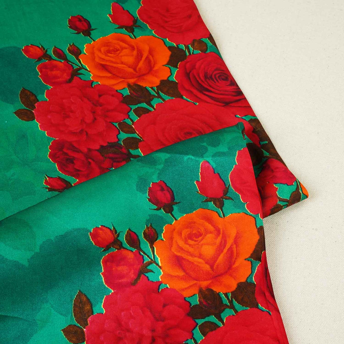 Green Floral Print Modal Satin Fabric MT-27987