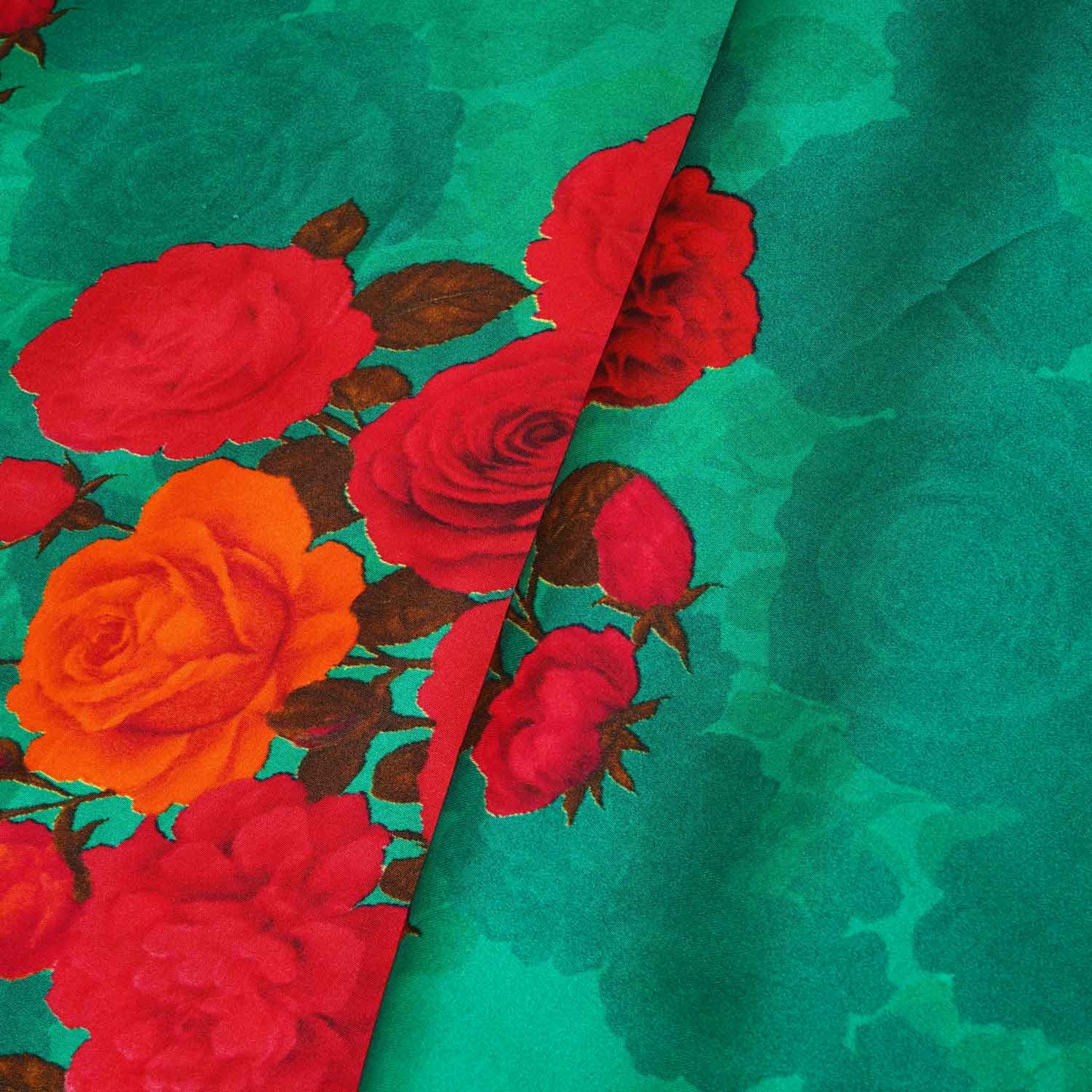 Green Floral Print Modal Satin Fabric MT-27987