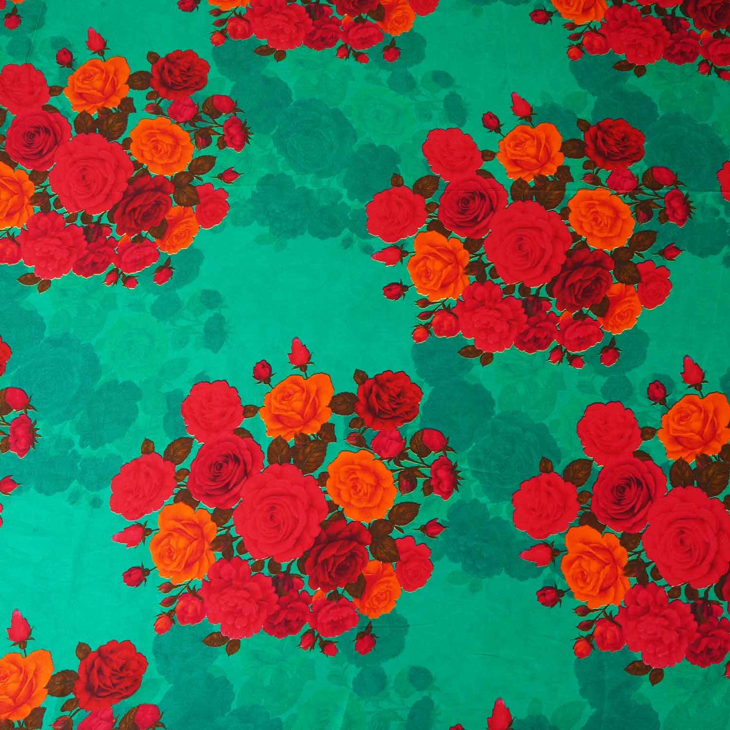 Green Floral Print Modal Satin Fabric MT-27987