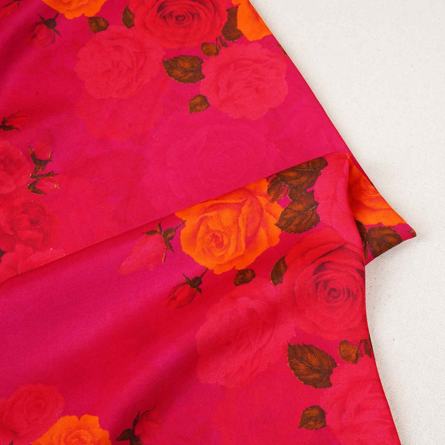 Magenta Floral Print Modal Satin Fabric MT-27988