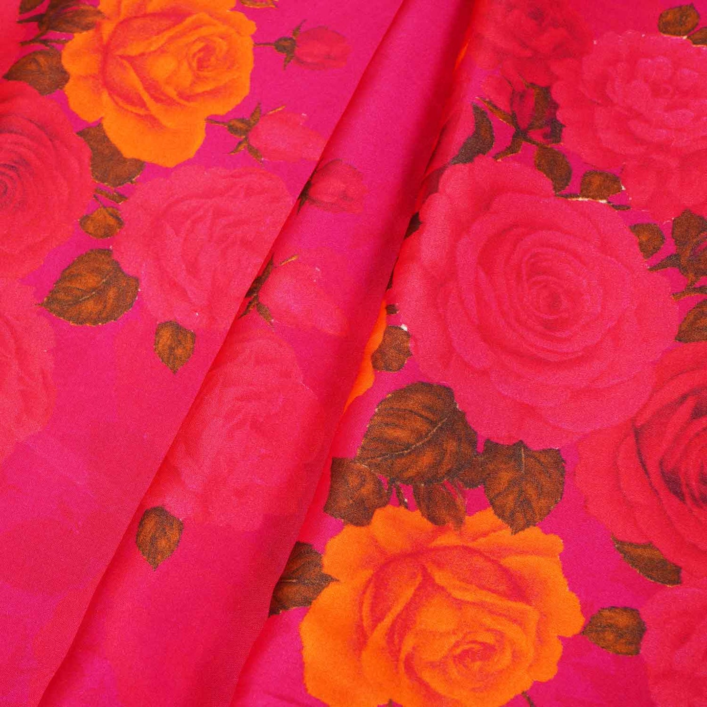 Magenta Floral Print Modal Satin Fabric MT-27988
