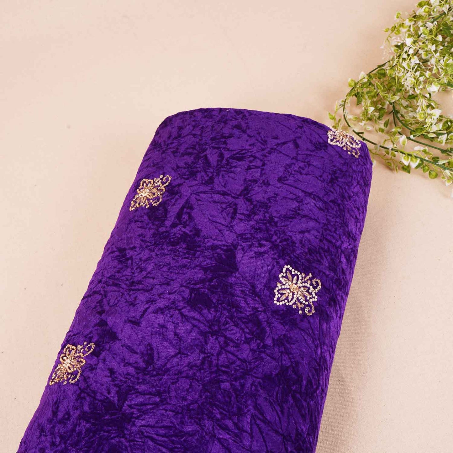 Purple Floral Cutdana Crushed Velvet 9000 SC-27989