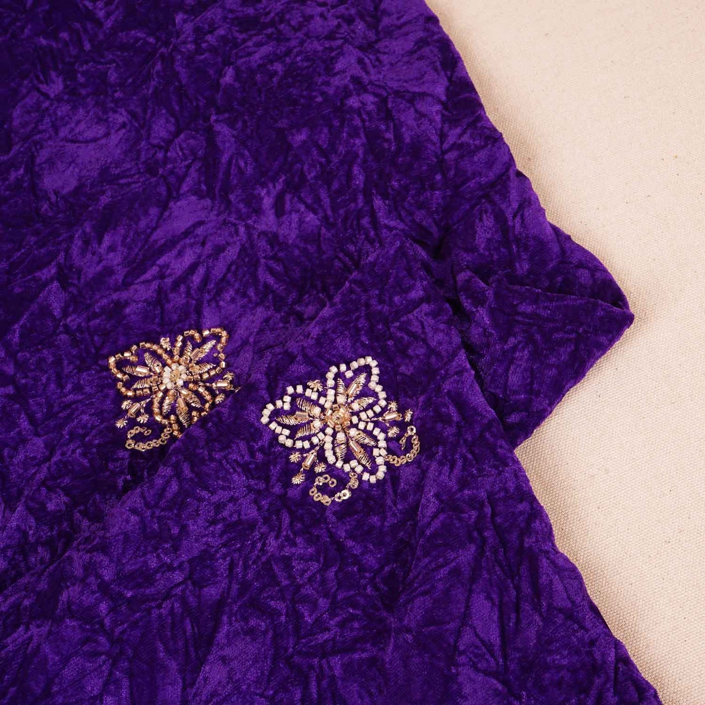 Purple Floral Cutdana Crushed Velvet 9000 SC-27989