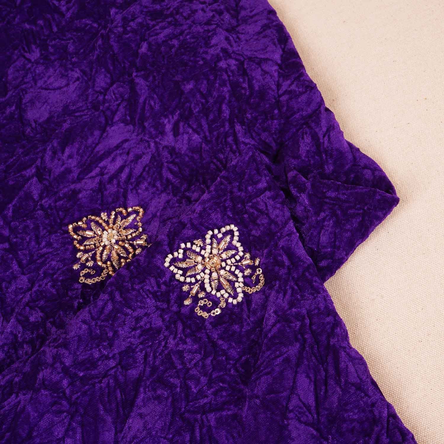 Purple Floral Cutdana Crushed Velvet 9000 SC-27989 - TradeUNO