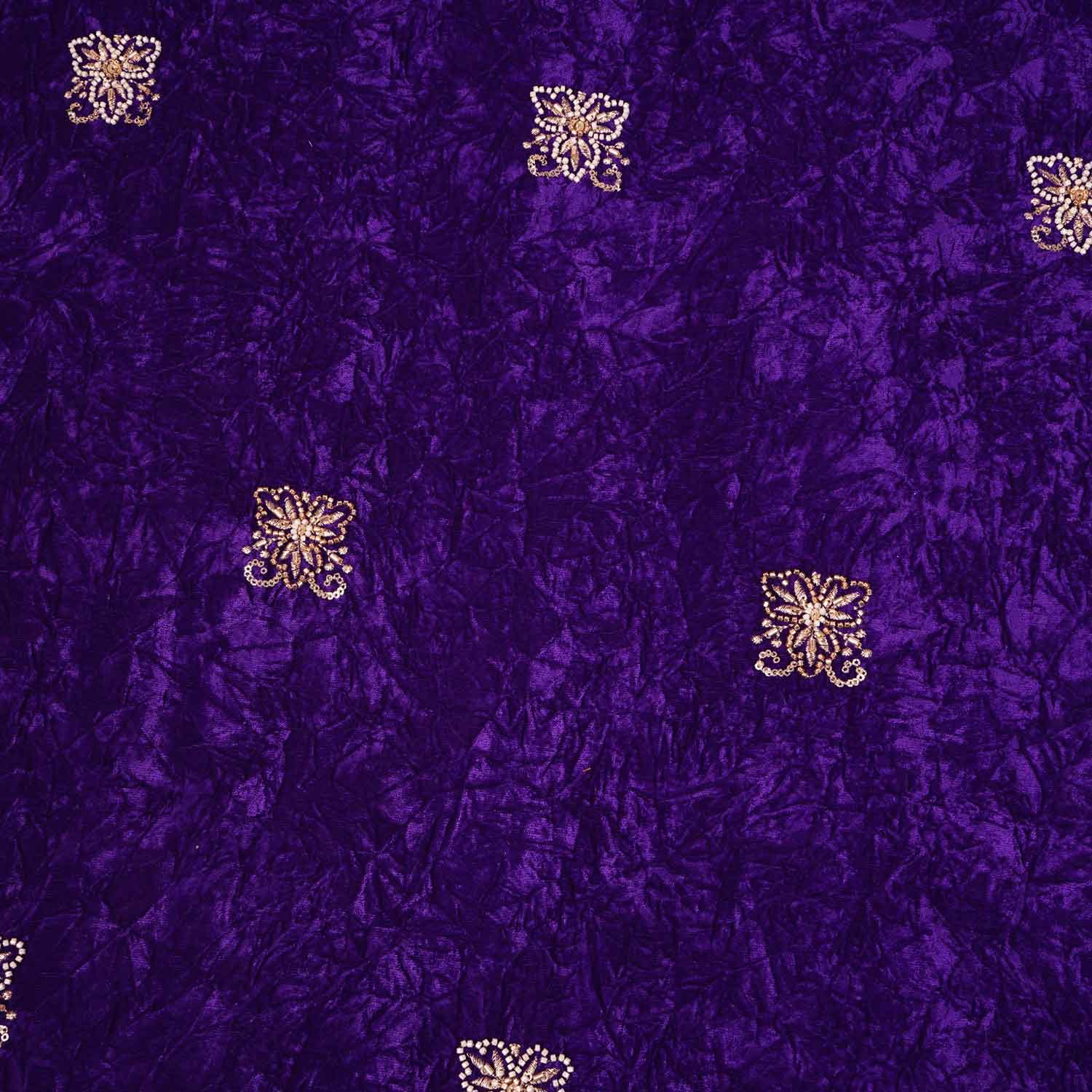Purple Floral Cutdana Crushed Velvet 9000 SC-27989 - TradeUNO