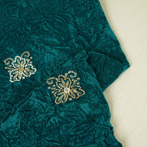 Teal Green Floral Cutdana Crushed Velvet 9000 SC-27990 - TradeUNO