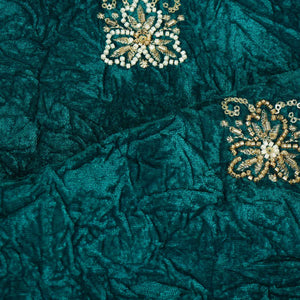 Teal Green Floral Cutdana Crushed Velvet 9000 SC-27990 - TradeUNO