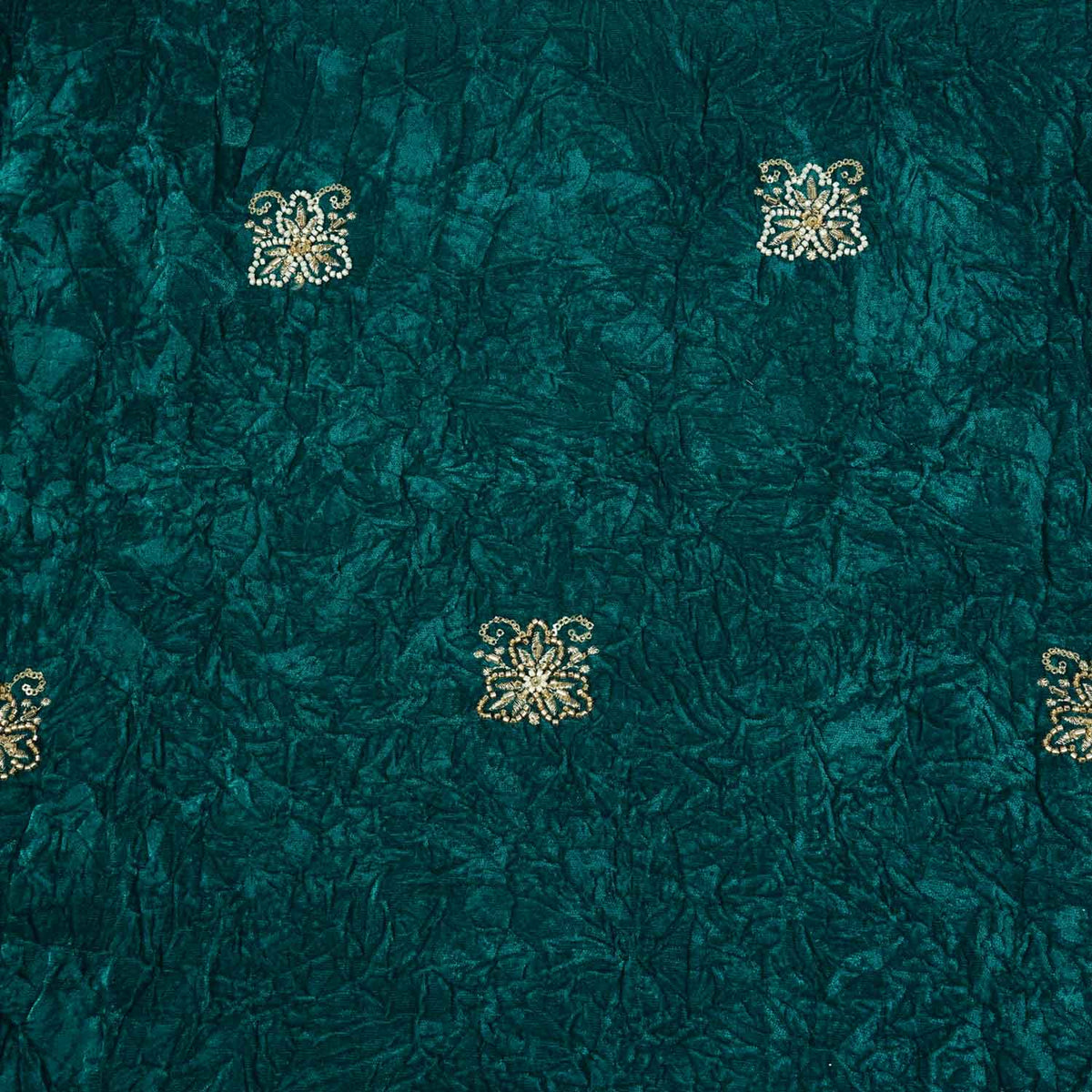 Teal Green Floral Cutdana Crushed Velvet 9000 SC-27990 - TradeUNO