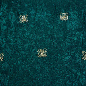 Teal Green Floral Cutdana Crushed Velvet 9000 SC-27990 - TradeUNO