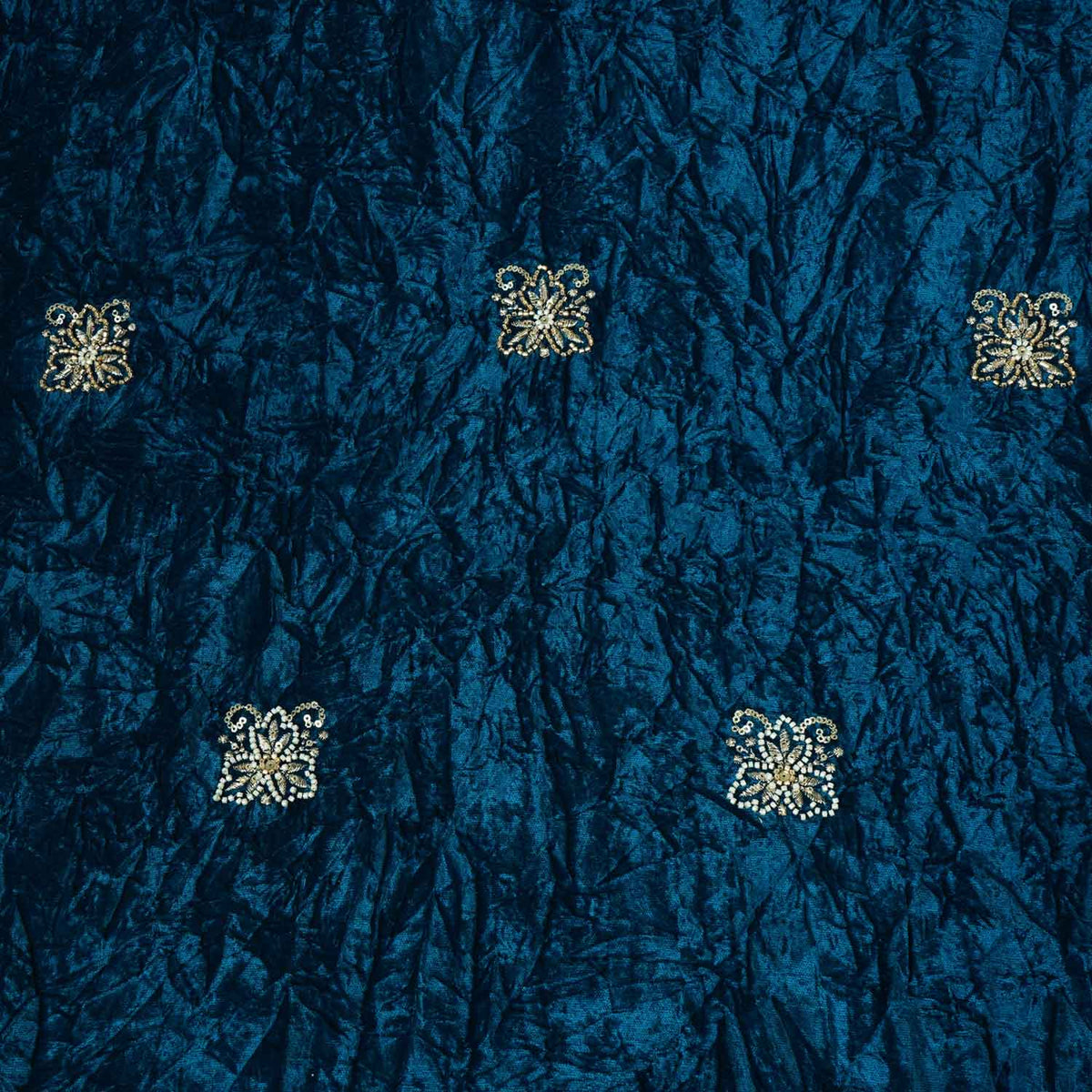 Teal Blue Floral Cutdana Crushed Velvet 9000 SC-27991 - TradeUNO