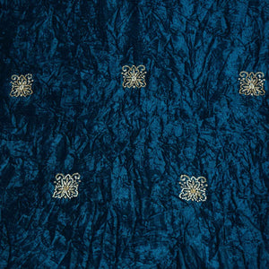 Teal Blue Floral Cutdana Crushed Velvet 9000 SC-27991 - TradeUNO