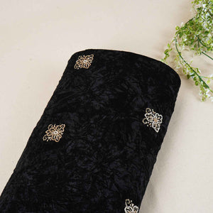 Black Floral Cutdana Crushed Velvet 9000 SC-27993 - TradeUNO