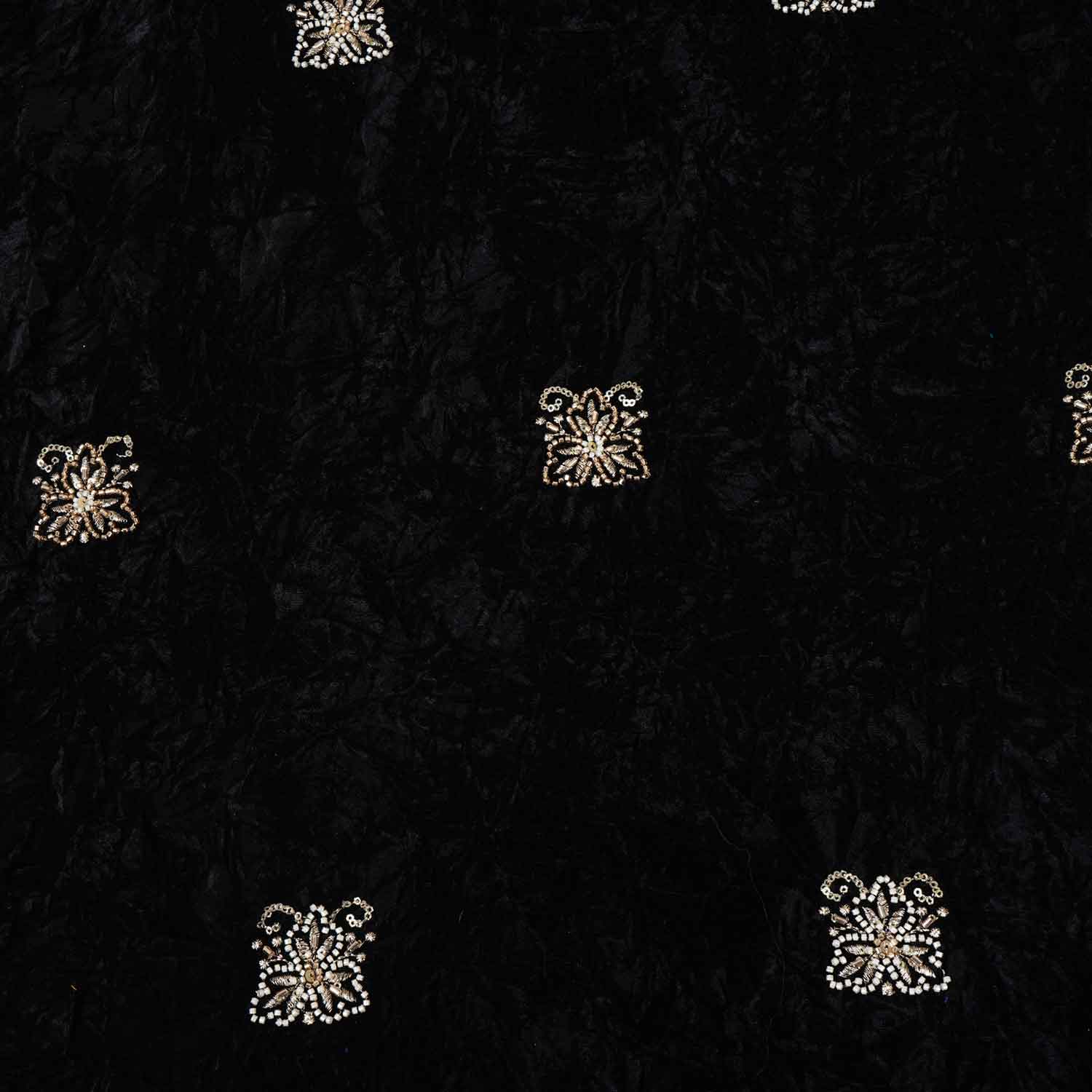 Black Floral Cutdana Crushed Velvet 9000 SC-27993 - TradeUNO
