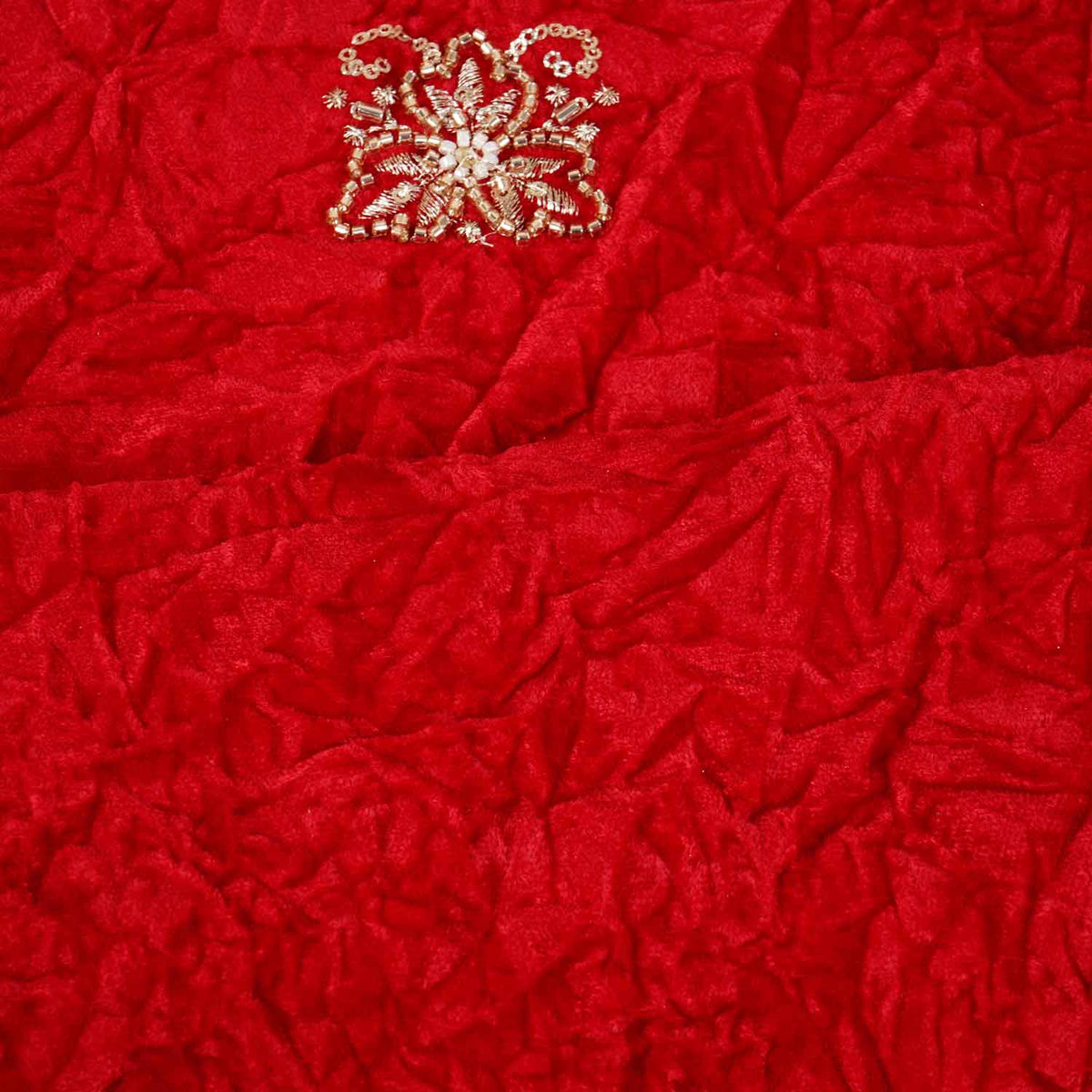 Red Floral Cutdana Crushed Velvet 9000 SC-27994 - TradeUNO