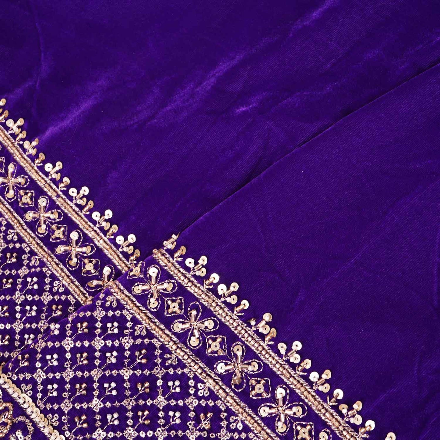 Purple Border Work Cutdana Embroidery Micro Velvet 9000 SC-27995