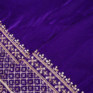 Purple Border Work Cutdana Embroidery Micro Velvet 9000 SC-27995 - TradeUNO