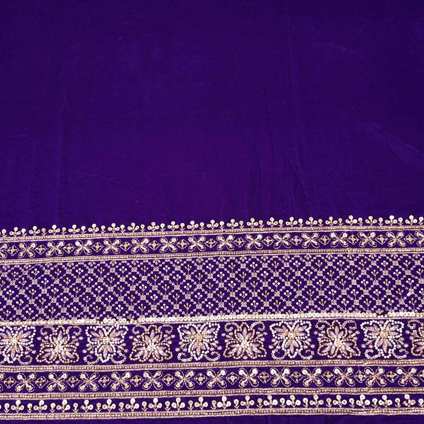 Purple Border Work Cutdana Embroidery Micro Velvet 9000 SC-27995