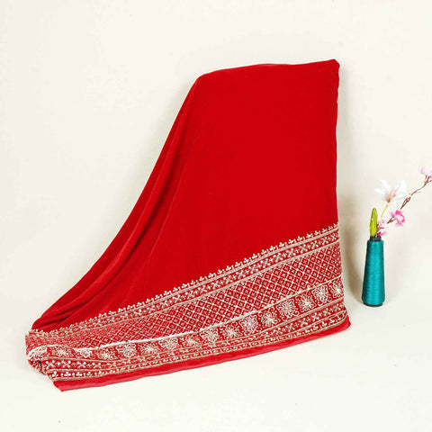 Red Border Work Cutdana Embroidery Micro Velvet 9000 SC-27996