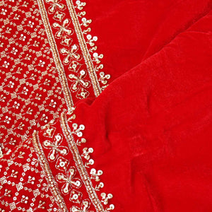 Red Border Work Cutdana Embroidery Micro Velvet 9000 SC-27996 - TradeUNO
