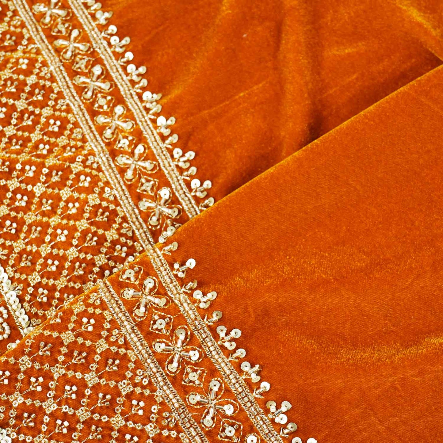 Mustard Border Work Cutdana Embroidery Micro Velvet 9000 SC-27997
