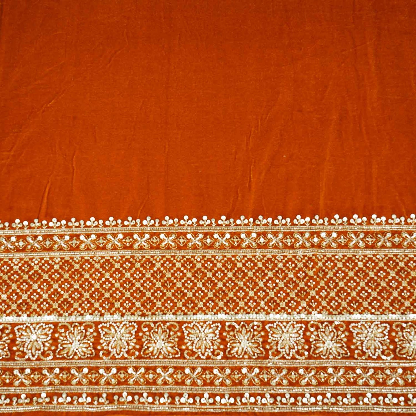 Mustard Border Work Cutdana Embroidery Micro Velvet 9000 SC-27997