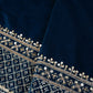 Teal Blue Border Work Cutdana Embroidery Micro Velvet 9000 SC-27998