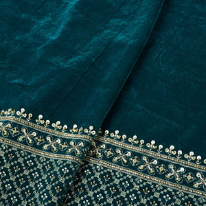 Teal Green Border Work Cutdana Embroidery Micro Velvet 9000 SC-27999 - TradeUNO