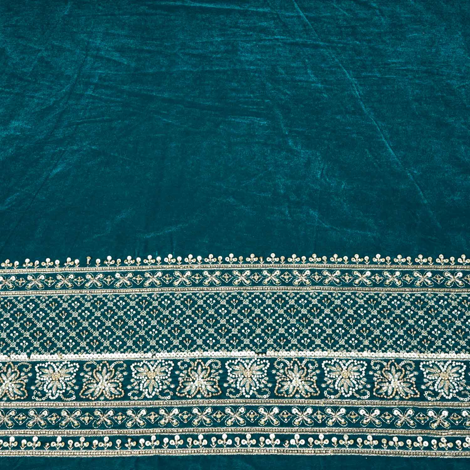 Teal Green Border Work Cutdana Embroidery Micro Velvet 9000 SC-27999 - TradeUNO