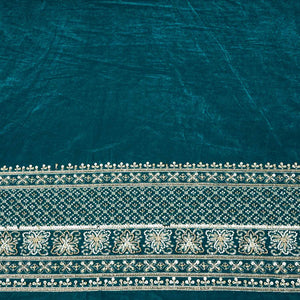 Teal Green Border Work Cutdana Embroidery Micro Velvet 9000 SC-27999 - TradeUNO
