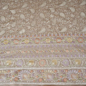 Beige Floral Thread Sequins Embroidery Chikankari Georgette Fabric DR-28280 - TradeUNO