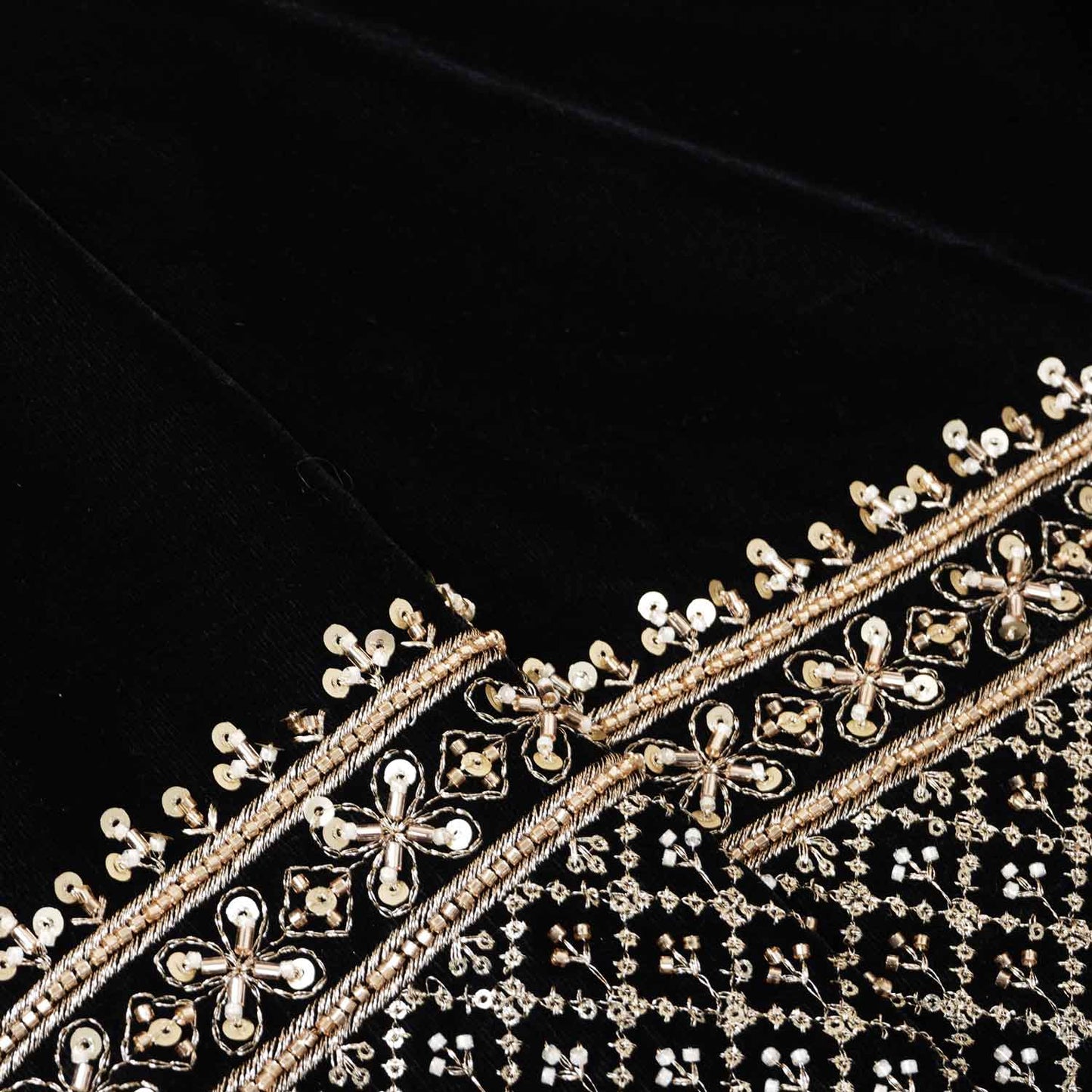 Black Border work Cutdana Embroidery Micro Velvet 9000 SC-28000