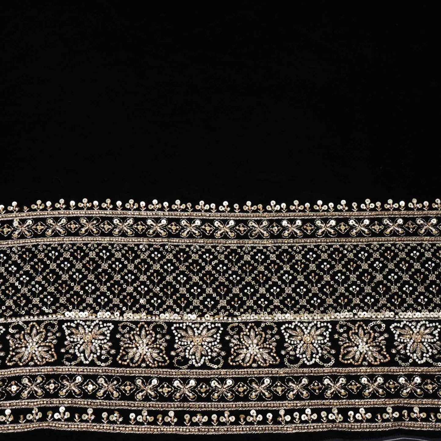 Black Border work Cutdana Embroidery Micro Velvet 9000 SC-28000